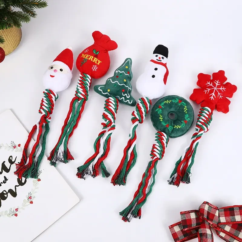 Pet Christmas supplies dog toys tooth grinding sticks cotton rope toys cute cartoon chew toys 1