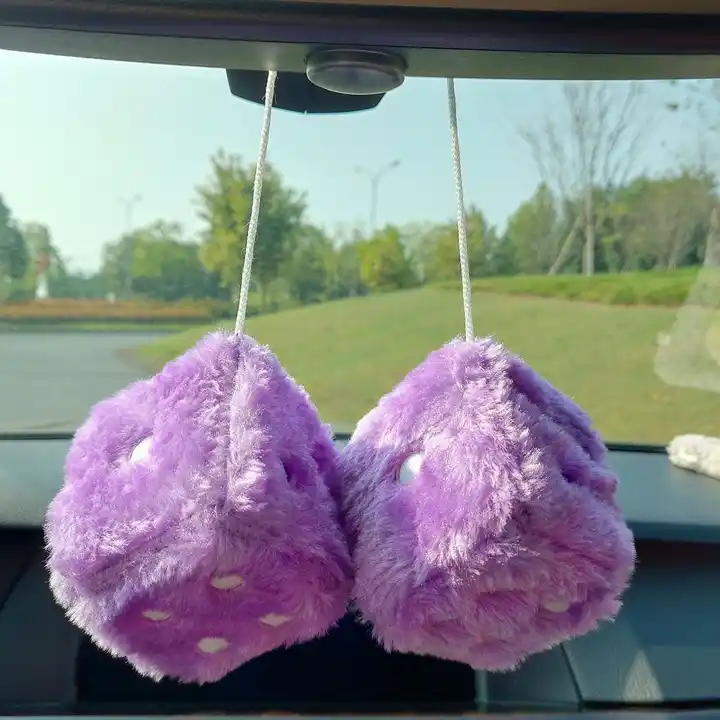 Wholesale Hanging Fluffy Furry Dice Car Hanging Retro Square Stuffed Plush Doll Car Ornament 4