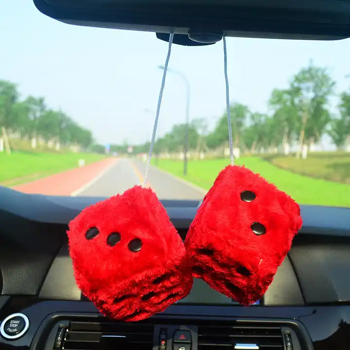 Wholesale Hanging Fluffy Furry Dice Car Hanging Retro Square Stuffed Plush Doll Car Ornament 6