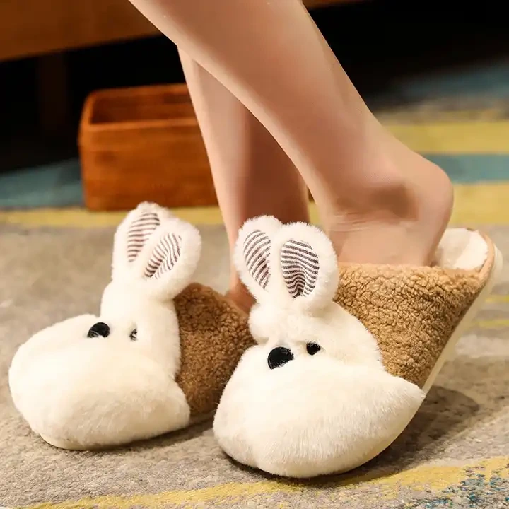 Wholesale New Design Popular Rabbit Slippers Plush Warm Cotton Home Plush Animal Slipper 1