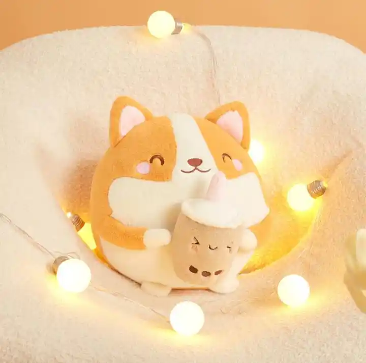 Fat Kawaii Boba Corgi Plush Stuffed Animal Toys Pillow Milk Tea Corgi Dog Plushies Doll Gifts 3