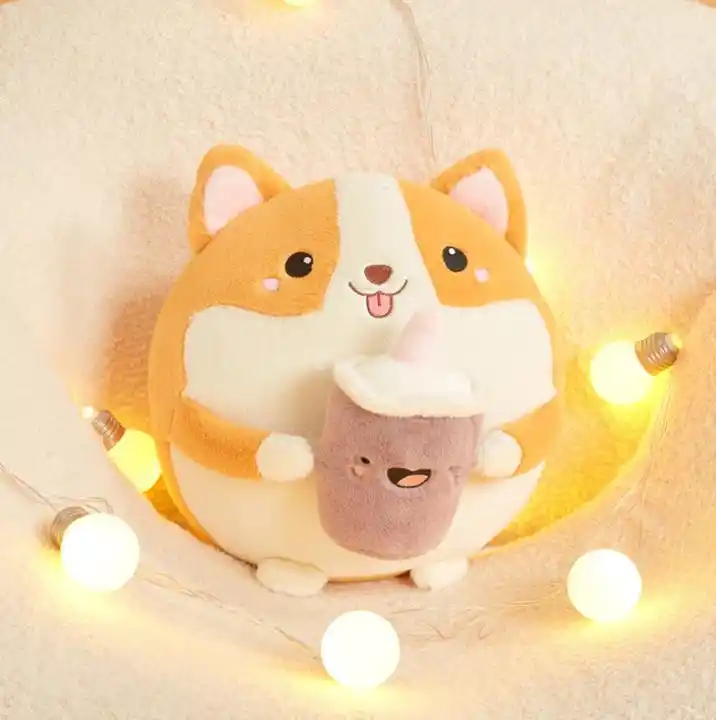 Fat Kawaii Boba Corgi Plush Stuffed Animal Toys Pillow Milk Tea Corgi Dog Plushies Doll Gifts 4