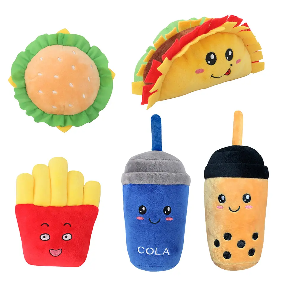 New Design Boba Squeaker Pet Hamburger Plush Pet Toys 2