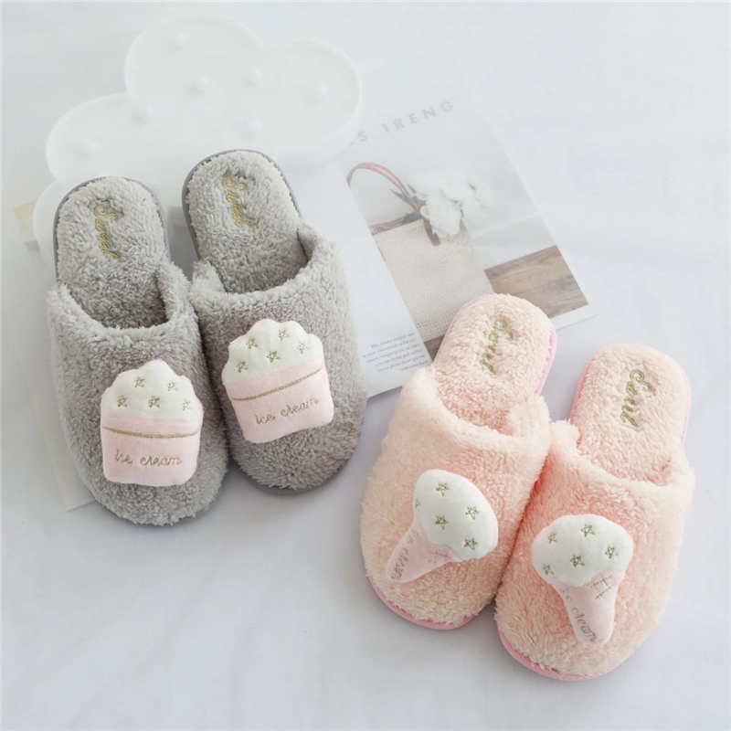 Lovely Woman Girls Cute Ice Cream Plush Winter Warm Home Indoor Slipper 1