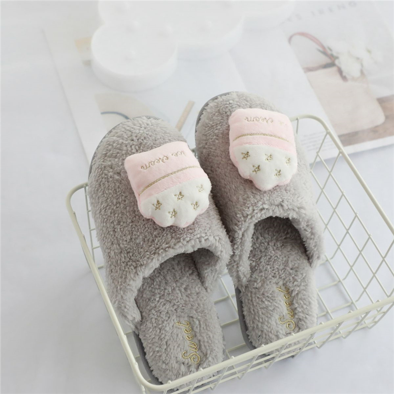 Lovely Woman Girls Cute Ice Cream Plush Winter Warm Home Indoor Slipper 5