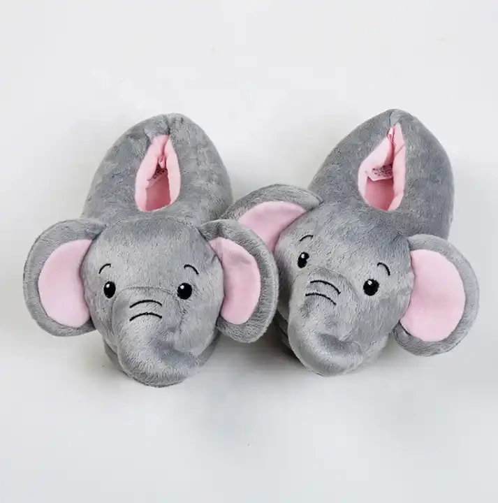 Kawaii Dids Winter Indoor Slippers Custom Cartoon Elephant Plush Slippers 1