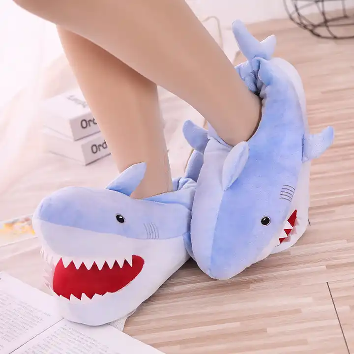 Free Size Open Mouth Shark Head Plush Cotton Soft Bottom Non-Slip Indoor Slippers 4