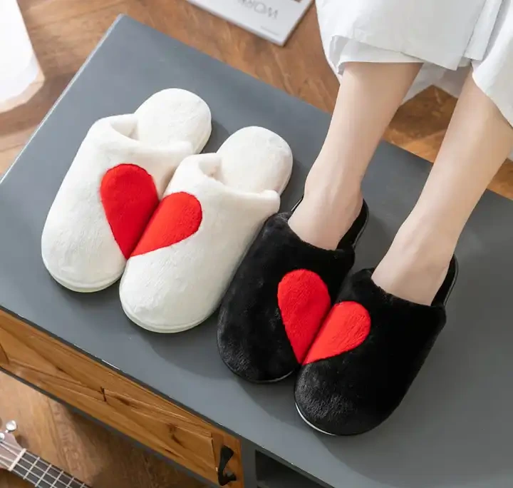 Women Winter Indoor Fashion Slipper Shoes Fur Comfort Fluffy Plush Heart Love Heart  Indoor Slippers 1