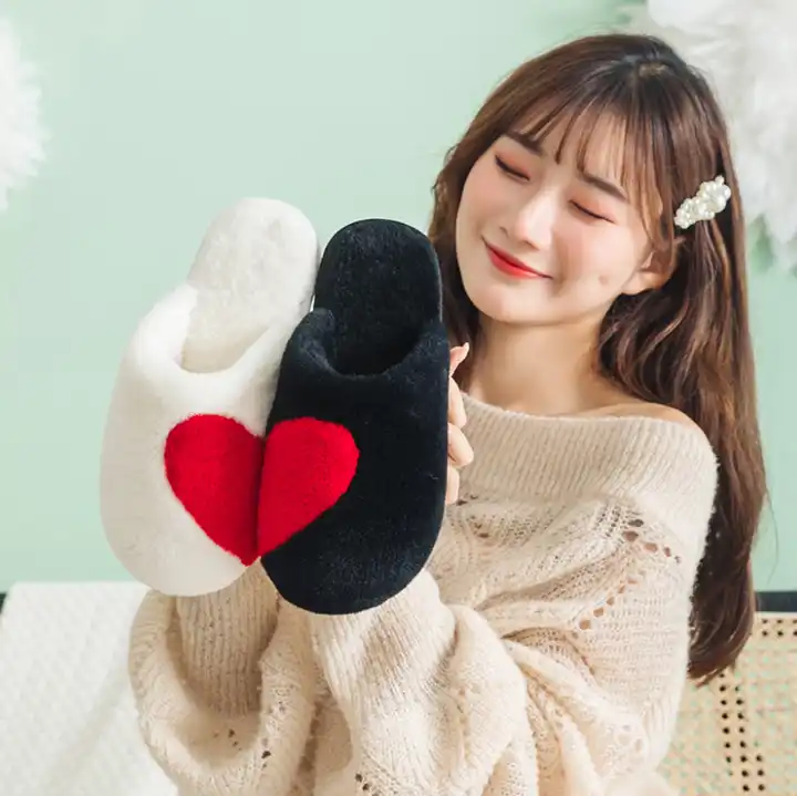 Women Winter Indoor Fashion Slipper Shoes Fur Comfort Fluffy Plush Heart Love Heart  Indoor Slippers 4
