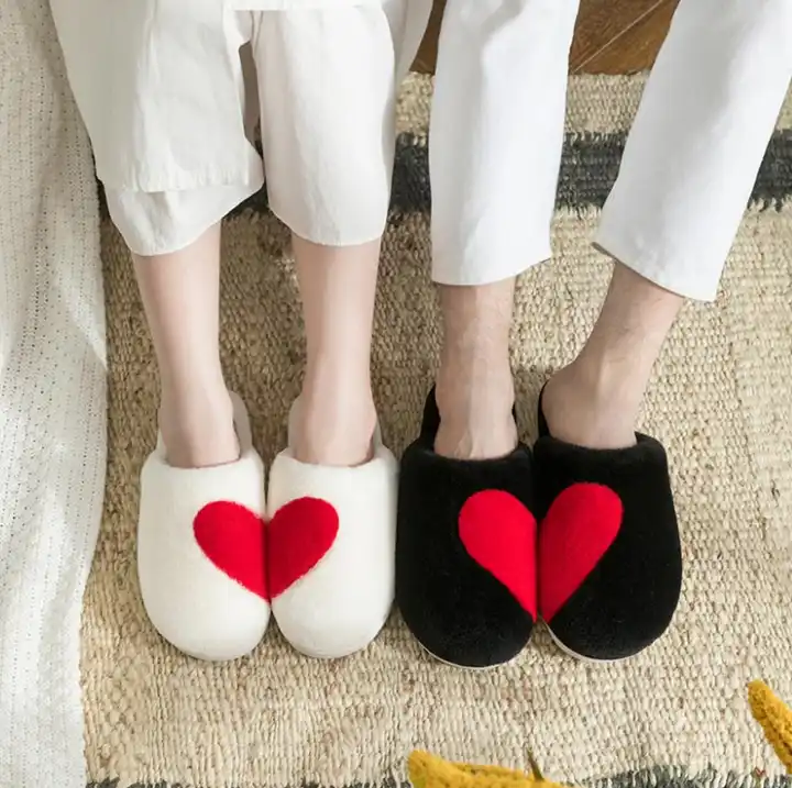 Women Winter Indoor Fashion Slipper Shoes Fur Comfort Fluffy Plush Heart Love Heart  Indoor Slippers 6