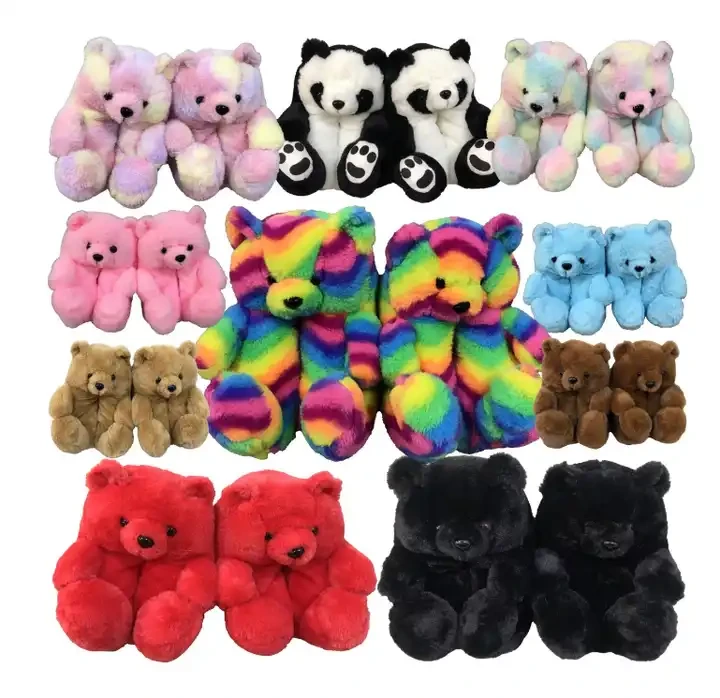 Fluffy Teddy Bear Slippers - Ultra Soft Plush House Shoes with Cute Bear Design, Warm Non-Slip Slippers for Adults &amp; Kid 1