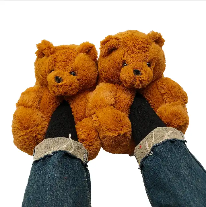 Fluffy Teddy Bear Slippers - Ultra Soft Plush House Shoes with Cute Bear Design, Warm Non-Slip Slippers for Adults & Kid 5