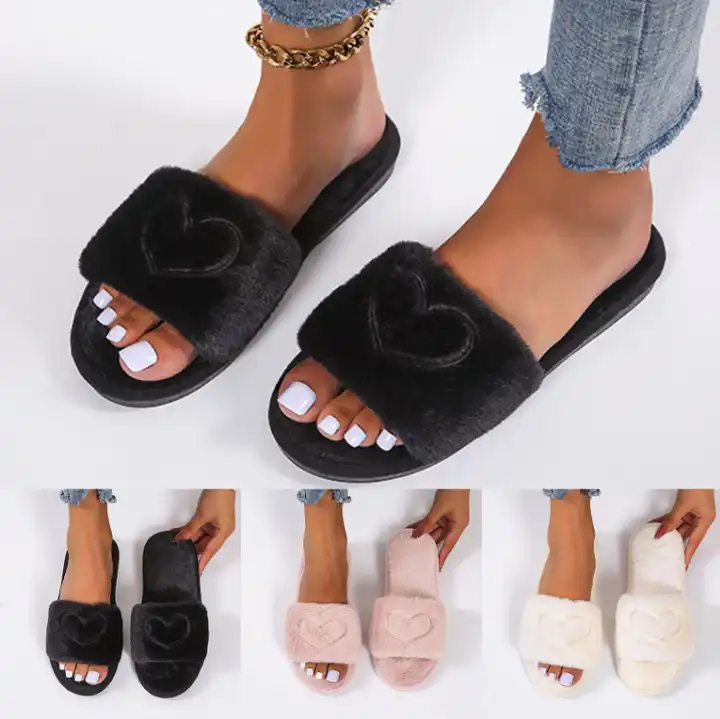 Soft Fashion Women Slippers Indoor Slipper Female Indoor Floor Slides Soft Furry Heart Slipper Shoes 6