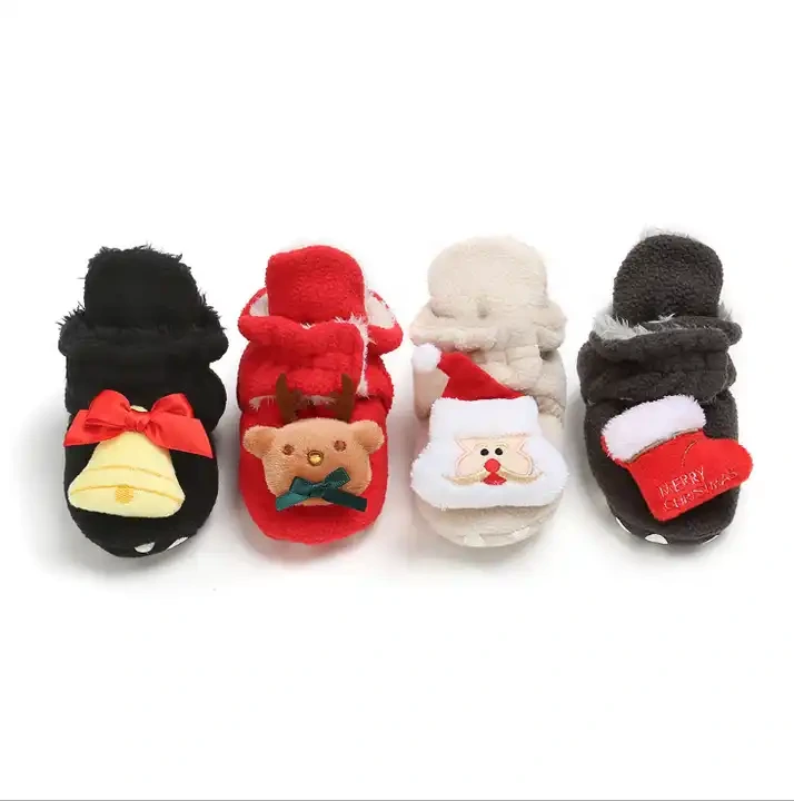 Wholesale Christmas Slippers Plush Winter Warm Soft Baby Toddler Indoor Slipper For Kids 1