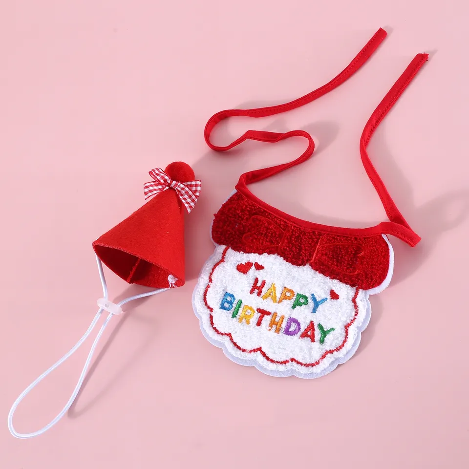 Pet Birthday Embroidery INS Style Cute Scarf Collar Lip Scarf Bow Hat 4