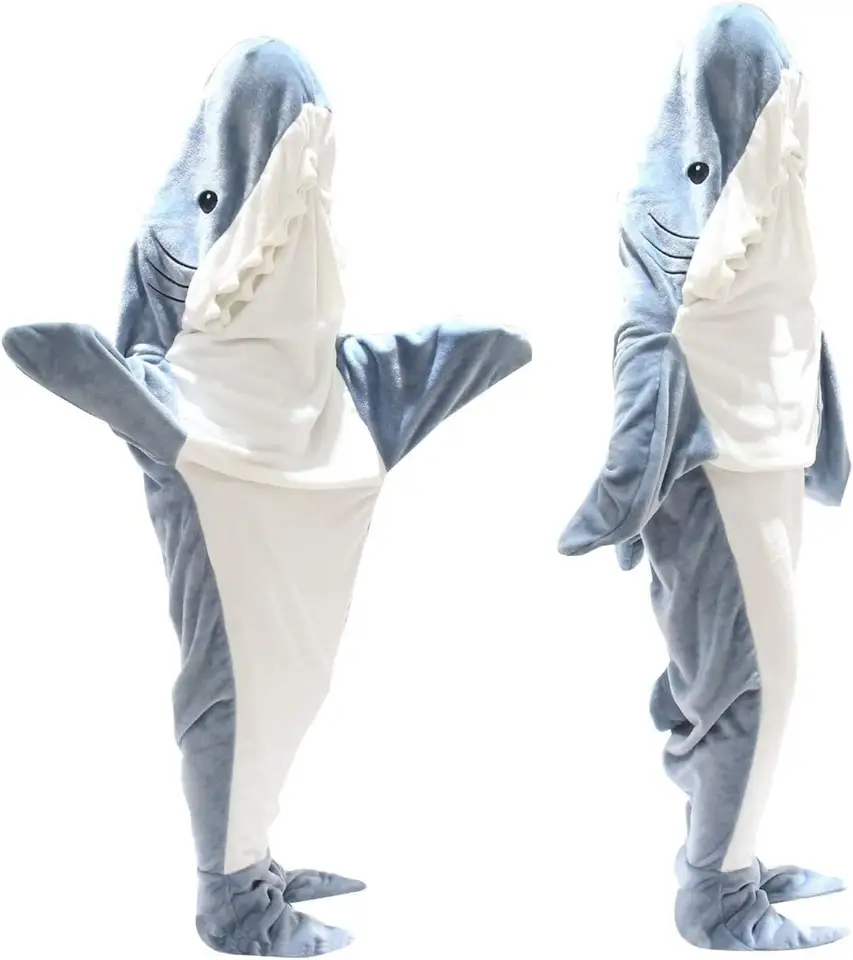 New Shark Blanket Adult Cute Hoodie Shark Onesie Wearable Blanket 2