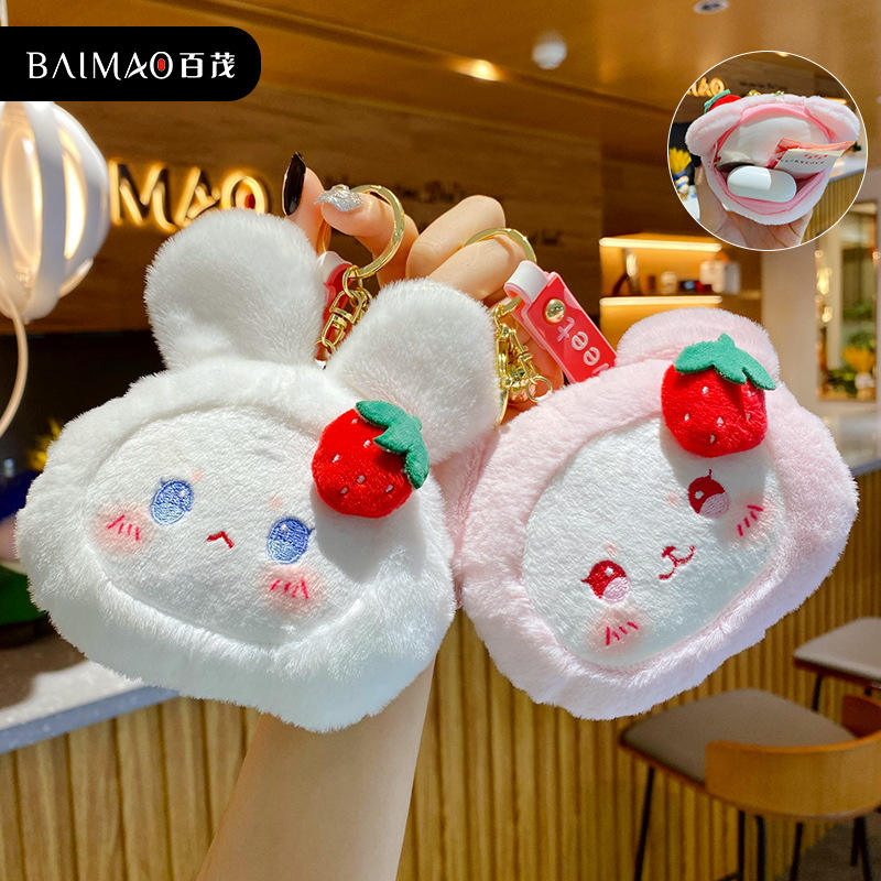 Cartoon Strawberry Plush Bag Keychain Plush Rabbit Keychain 9
