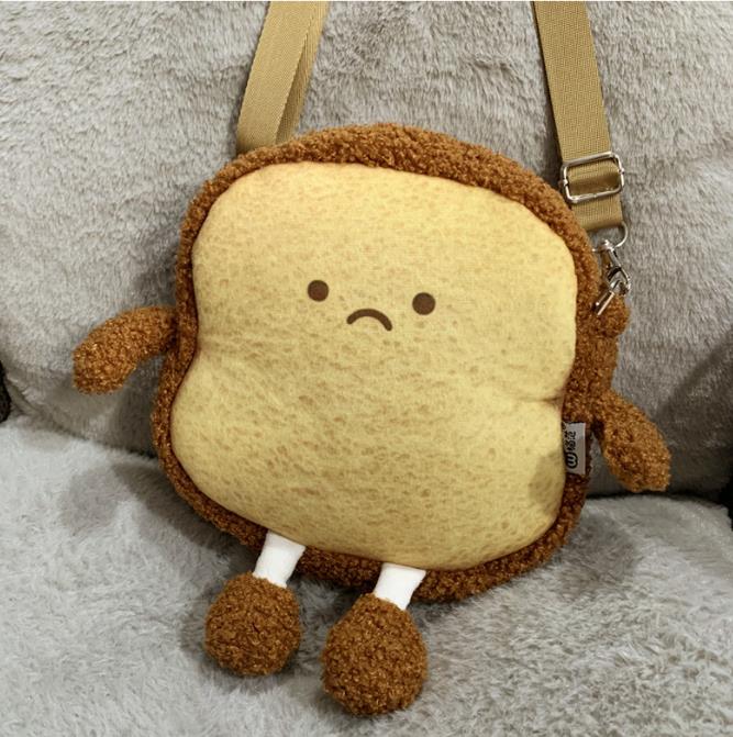 Manufacturer Bread Furry Bag Toast Custom Plush Toy Cute Designer Plush Bag 5