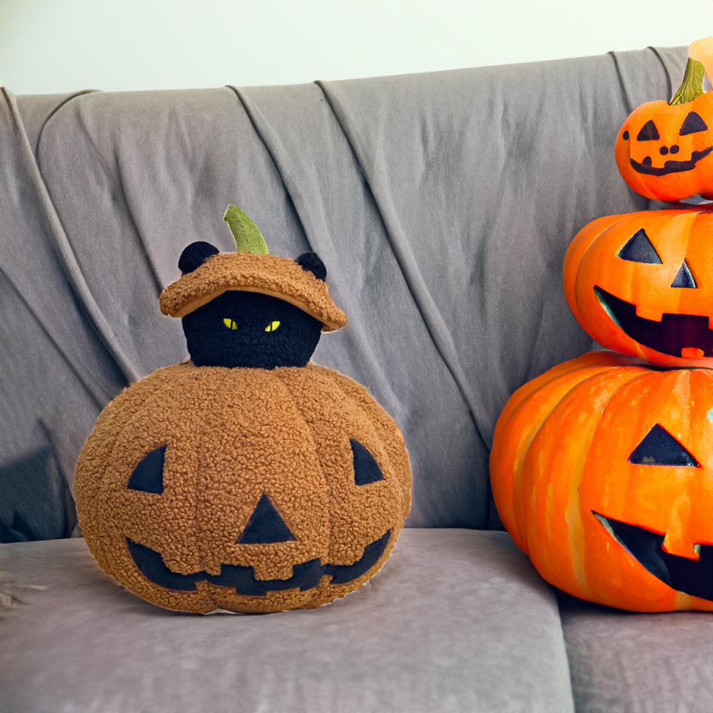 Мягкая игрушка-подушка в виде кошки «Ку-ку» на Хэллоуин: тыква. 6
