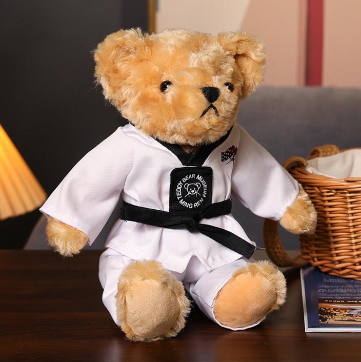Custom LOGO Cute Taekwondo Bear Plush Stuffed Animal Toys With Cloth Teddy Bear Children's Gifts 3