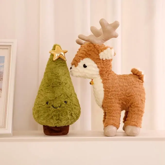 Christmas Elk Stuffed Animal Toys Plush Green Tree Doll Plushie Christmas Gifts 1