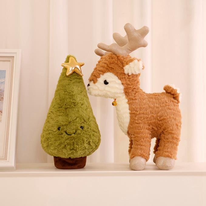 Christmas Elk Stuffed Animal Toys Plush Green Tree Doll Plushie Christmas Gifts 5