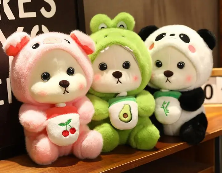 Cute Lovely Plush Panda Pink Stuffed Animal Dolls Plush Toy With Boba Milk Tea Plushie 1