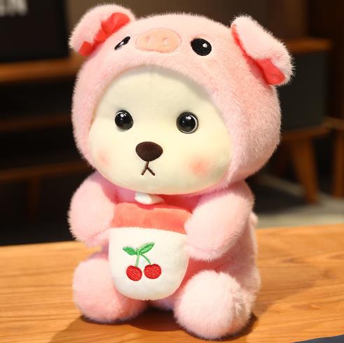 Cute Lovely Plush Panda Pink Stuffed Animal Dolls Plush Toy With Boba Milk Tea Plushie 3