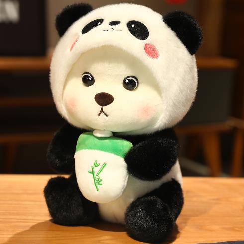 Cute Lovely Plush Panda Pink Stuffed Animal Dolls Plush Toy With Boba Milk Tea Plushie 2