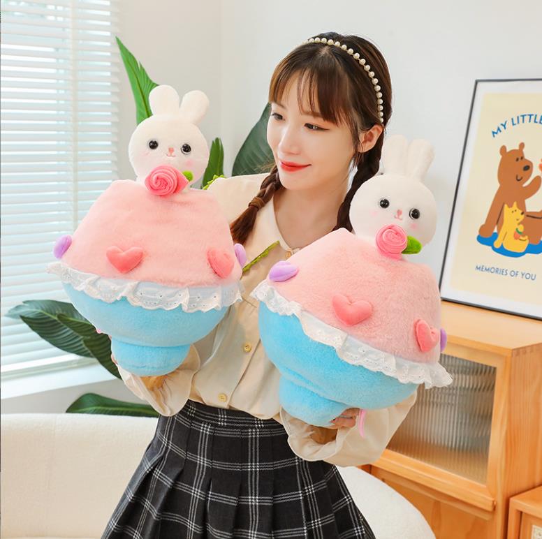 Cute Rabbit Flower Plush Bouquet Stuffed Valentine's Day Stuffed Bunny  Girlfriends Gifts 3