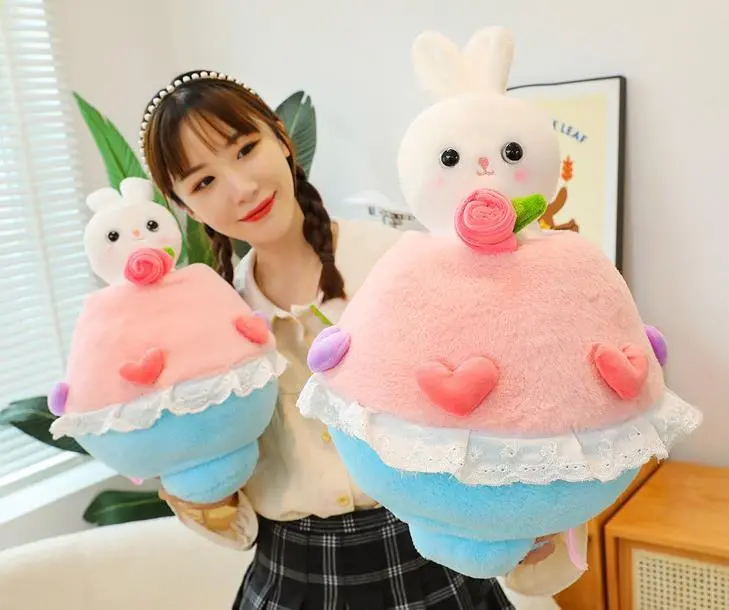 Cute Rabbit Flower Plush Bouquet Stuffed Valentine's Day Stuffed Bunny  Girlfriends Gifts 1
