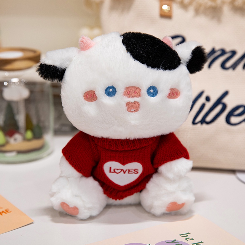 Stuffed cute animal soft plush cow cattle toy doll with clothes soft toys custom stuffed plush toys 2