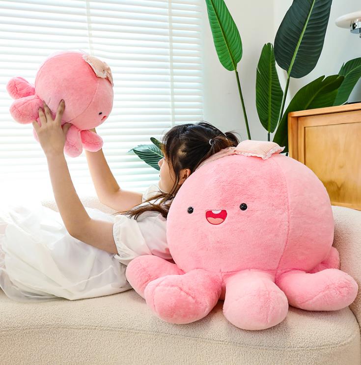 Soft Kawaii Cute Plushie Peluche Animal Doll Pink Bow Octopus Stuffed Plush Toy 3