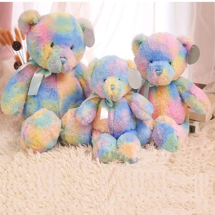 OEM Manufacture Factory Sale Rainbow Colorful Teddy Bear Stuffed Animal Kids Toys Birthday Christmas Gift 8
