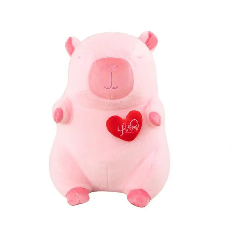 Cute Pink Heart Love Doll Stretch Capibara Pig plush Stuffed Animal Toy for Valentine's Day 1