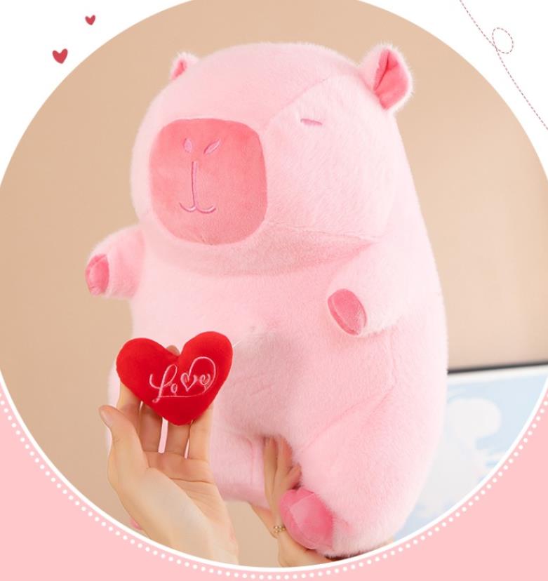 Cute Pink Heart Love Doll Stretch Capibara Pig plush Stuffed Animal Toy for Valentine's Day 2