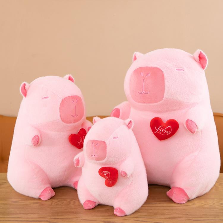 Cute Pink Heart Love Doll Stretch Capibara Pig plush Stuffed Animal Toy for Valentine's Day 3