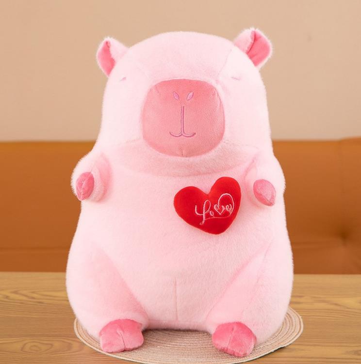 Cute Pink Heart Love Doll Stretch Capibara Pig plush Stuffed Animal Toy for Valentine's Day 5
