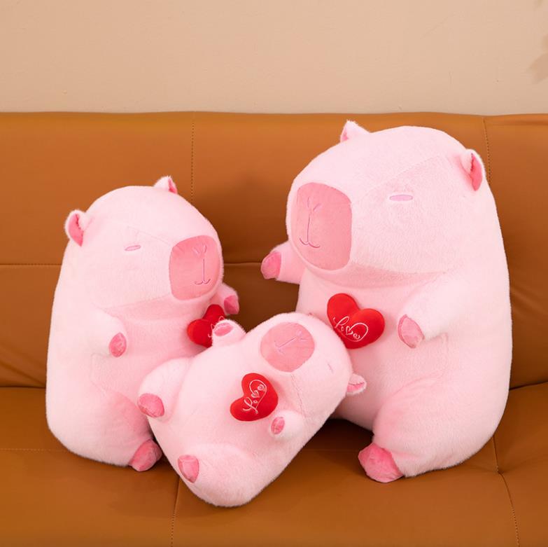 Cute Pink Heart Love Doll Stretch Capibara Pig plush Stuffed Animal Toy for Valentine's Day 7
