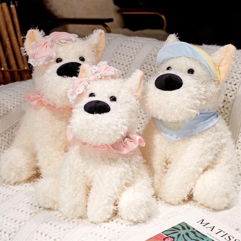 Wholesale Cute West Highland Terrier Plush Toy in Squatting Posture with a Headscarf  Stuffed Toy  - Yortoob 18