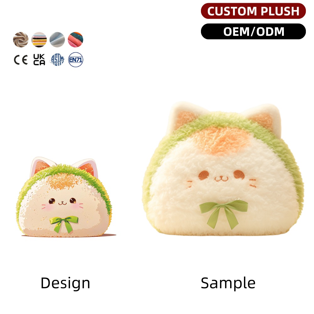 Custom Cute Cat-shaped Onigiri Fluffy Plush Toy OEM ODM Logo Stuffed Plush Animalsf Factory Price Toy Gift For Kids 8