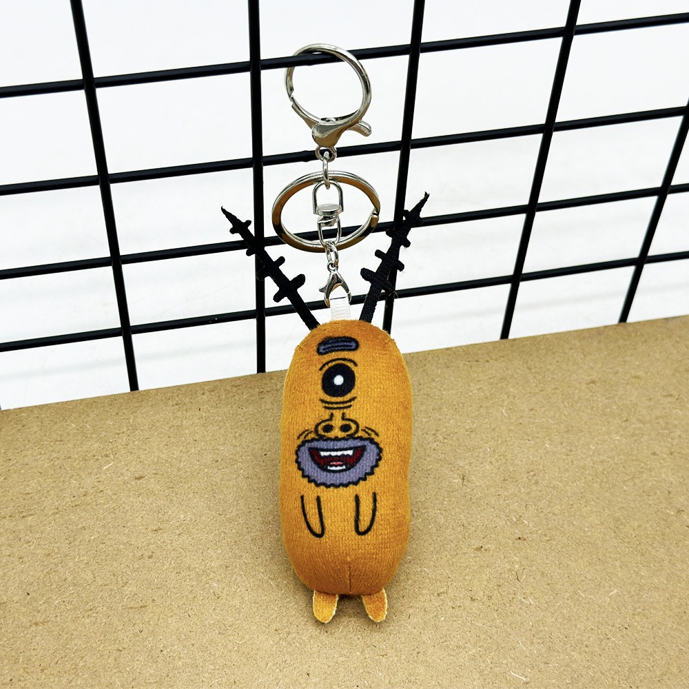 Quirky Cartoon Single-Eye Plush Keychain - Brown Character Keyring (11cm, 13g) 12