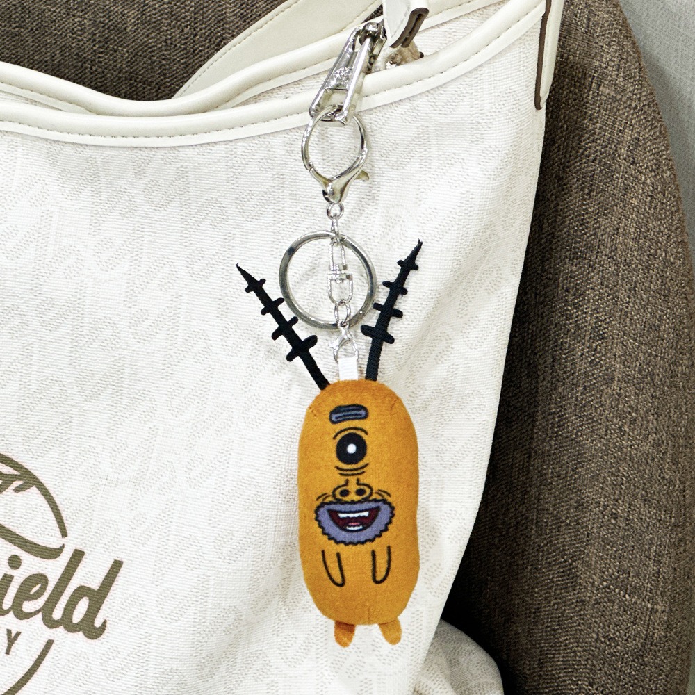 Quirky Cartoon Single-Eye Plush Keychain - Brown Character Keyring (11cm, 13g) 15