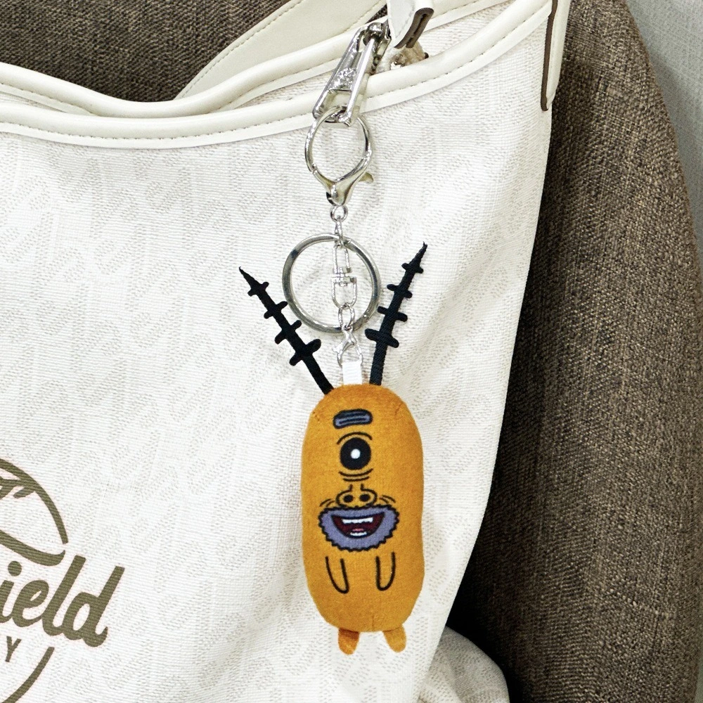 Quirky Cartoon Single-Eye Plush Keychain - Brown Character Keyring (11cm, 13g) 1