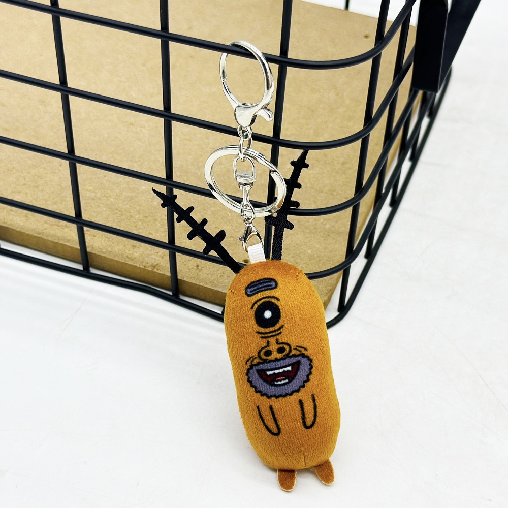 Quirky Cartoon Single-Eye Plush Keychain - Brown Character Keyring (11cm, 13g) 11