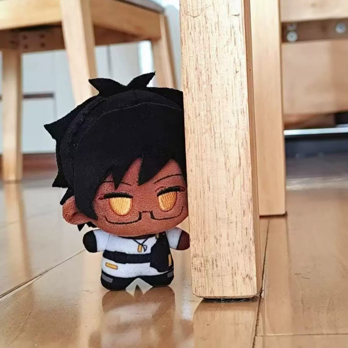 10cm Soft Chibi-Style Dark-Skinned Black Hair Character Plush Doll - Shiny Golden Eyes & Stylish Outfit 13