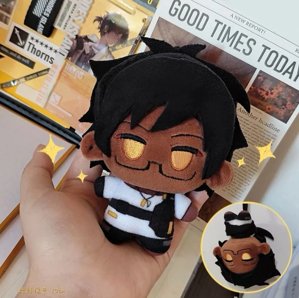 10cm Soft Chibi-Style Dark-Skinned Black Hair Character Plush Doll - Shiny Golden Eyes &amp; Stylish Outfit 1