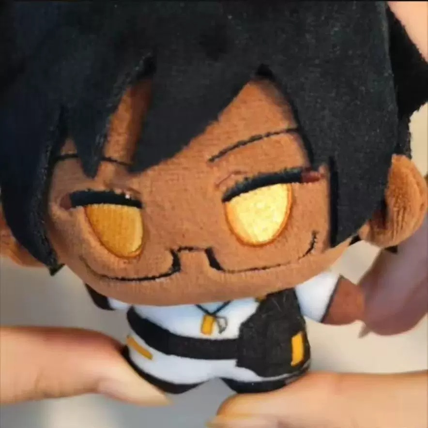 10cm Soft Chibi-Style Dark-Skinned Black Hair Character Plush Doll - Shiny Golden Eyes & Stylish Outfit 14