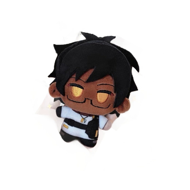 10cm Soft Chibi-Style Dark-Skinned Black Hair Character Plush Doll - Shiny Golden Eyes & Stylish Outfit 16