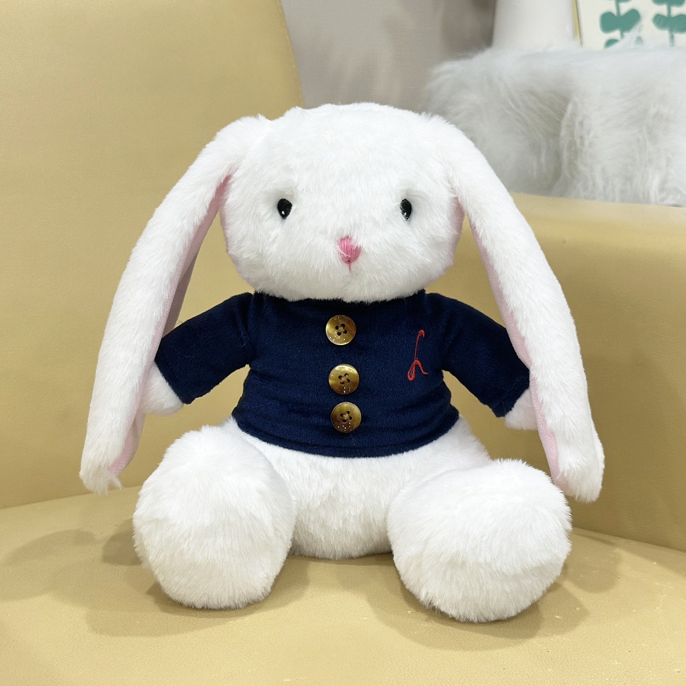 Mei Mei Bunny Plush - 23cm Cute White Rabbit Stuffed Toy with Navy Blue Buttoned Jacket, 203g Soft & Huggable Compan 12